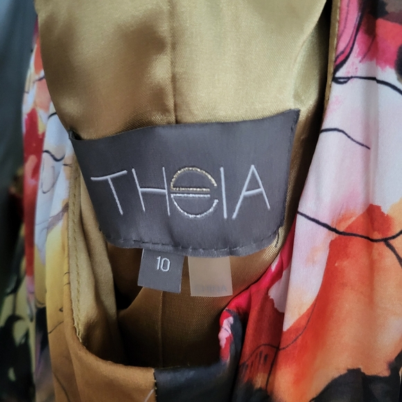 THEIA floral raffles sleeveless One shoulder bridal party gown yellow $795 - Picture 5 of 7